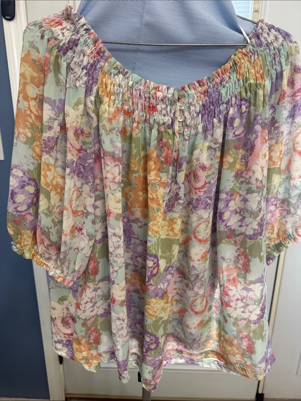 Violet & Claire Pastel Floral Off-Shoulder Peasant Blouse